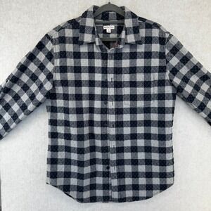 Merona Mens Medium Quilted Flannel Shirt Blue Buffalo Plaid Button Down